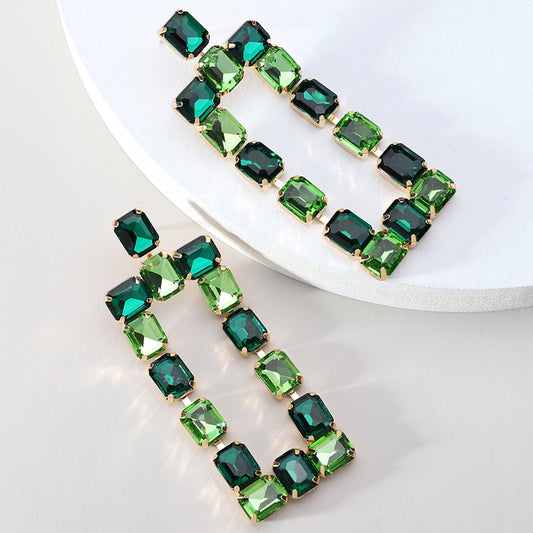 Luxurious Vintage Inspired Glass Rectangle Dangle Drop Earrings