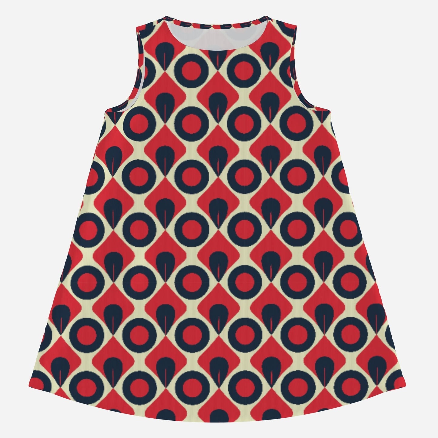60s Dress Style | Op Art Geometric Red Blue Tent Mini Dress | Mod 60s Sleeveless Go Go Dress