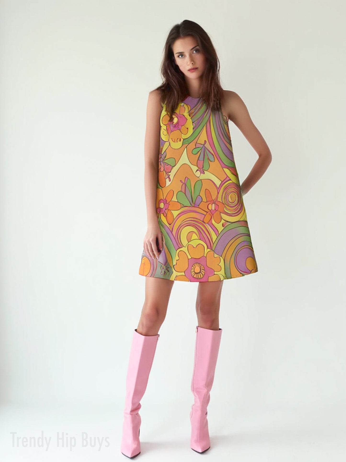 60s Dress Style | Retro Floral Mod Mini Dress | Sleeveless Tent Dress | 60s inspired Go Go Dress