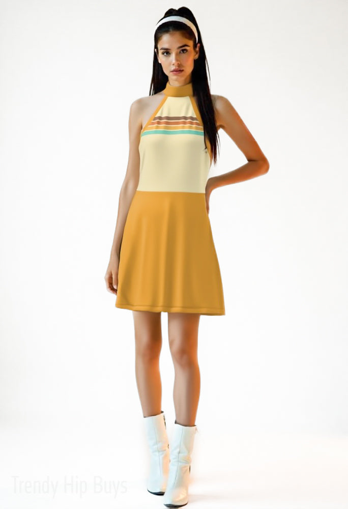 Vintage halter Dress Style, 70s style Dress, Retro halter Dress Mini Dress, Retro Mustard yellow Dress