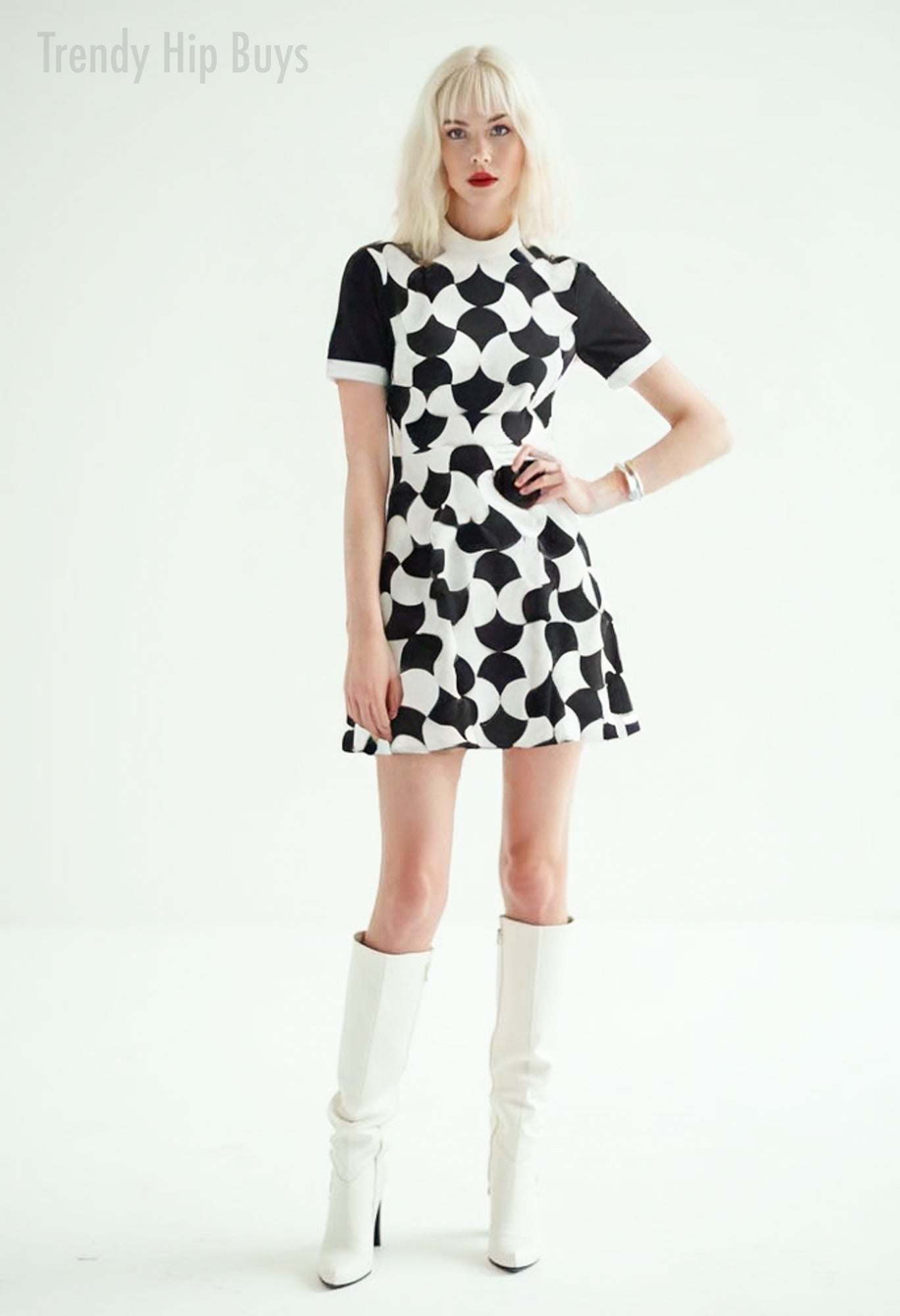 Mod Dress, 60s Dress Style, Black Mod Dress, Black and White Color Block Dress, GOGO Dress, 60s style dress, mini dress, Opt Art Dress