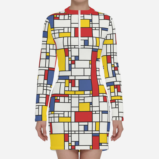 60s Mondrian Dress | Red Blue Geometric GOGO Dress | Retro Shift Mini | Vintage Mod Color-Block Dress | Piet Mondrian Inspired Dress