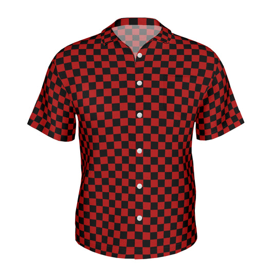 Men's Black and Red Checker Shirt, Vintage Style Checker Shirt, Retro Shirt Men, Checker Short Sleeve Shirt