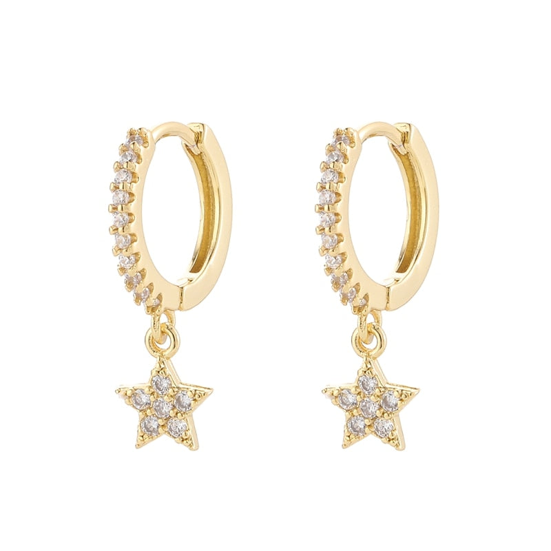 Star Earrings, 925 Sterling Silver Zircon Star Hoop Earrings