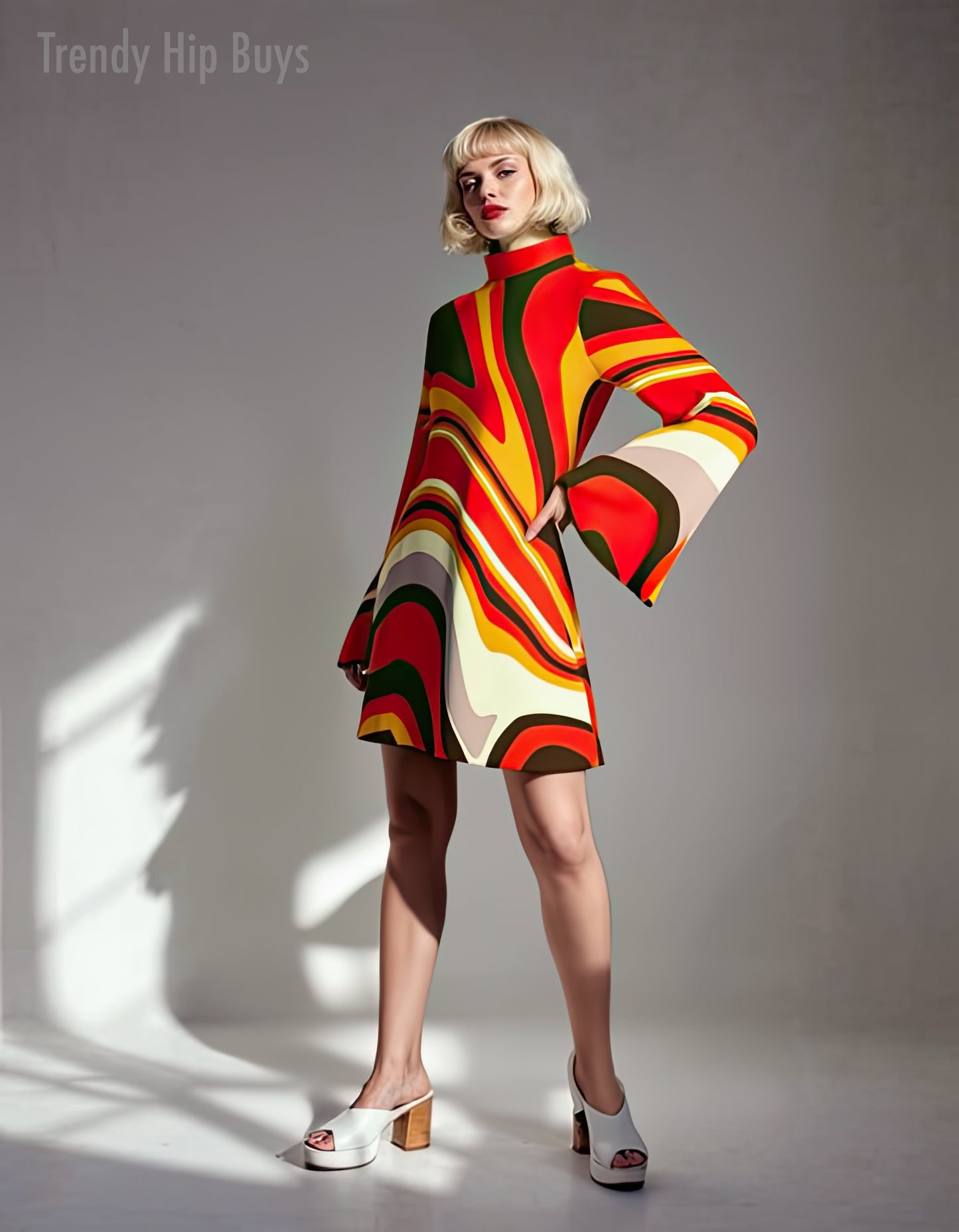 70s Dress Style, Boho Bell Sleeve Dress, 70s Dress Style, Orange Dress, Disco Dress, ChiffonTent Dress