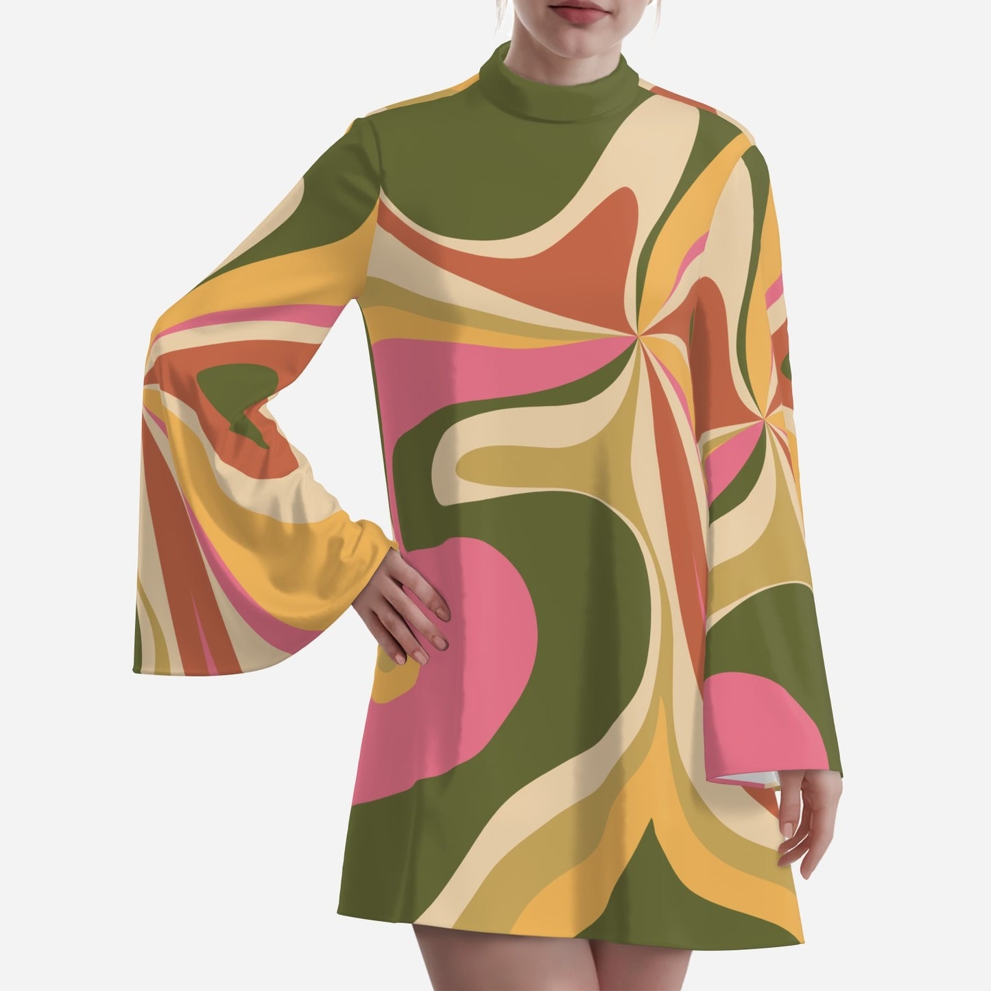70s Dress Style, Bell Sleeve Dress, 70s mini dress, Boho Dress, Groovy 70s Style Dress, Bohemian dress, Hippie Dress, Multicolor Tent Dress