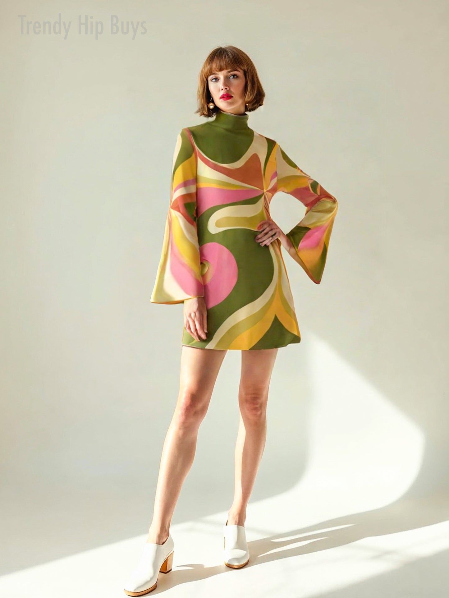 70s Dress Style, Bell Sleeve Dress, 70s mini dress, Boho Dress, Groovy 70s Style Dress, Bohemian dress, Hippie Dress, Multicolor Tent Dress
