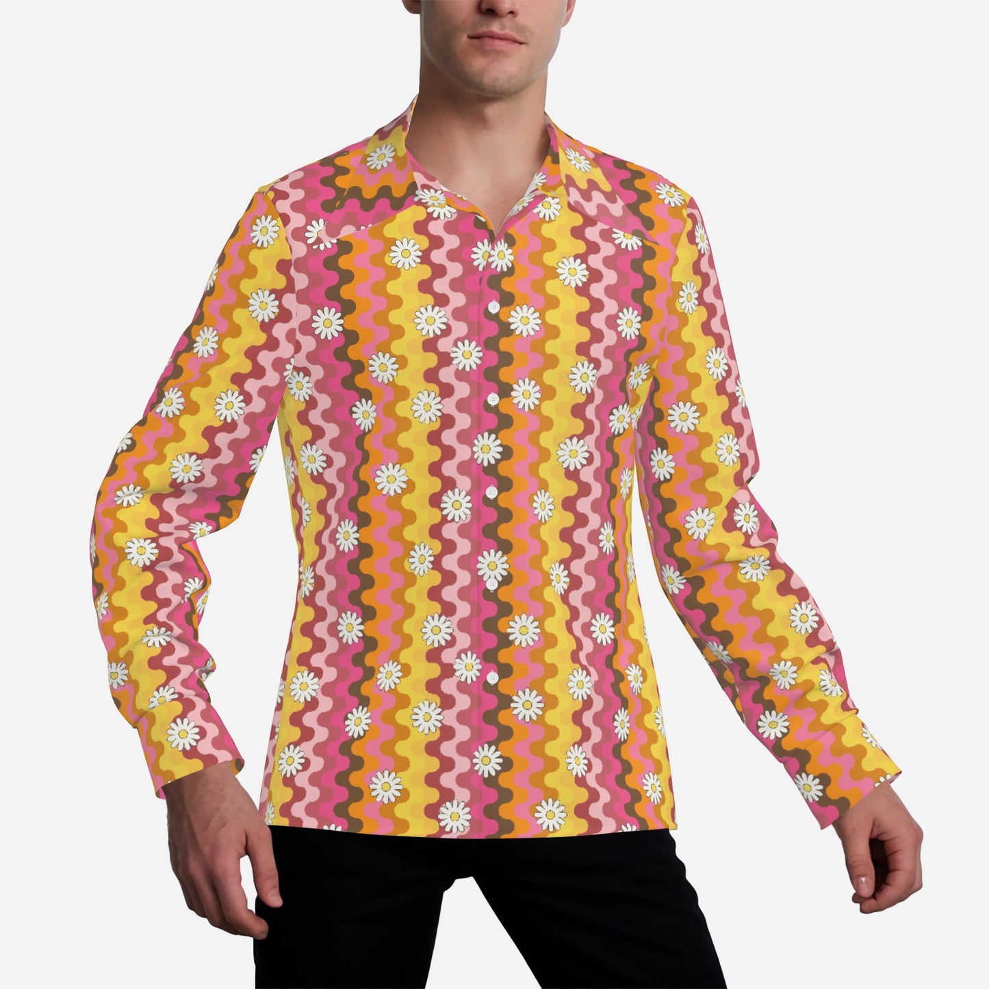 Groovy 70s Floral Shirt Style – Wing Collar Hippie Top | Men's Psychedelic Boho Style Shirt