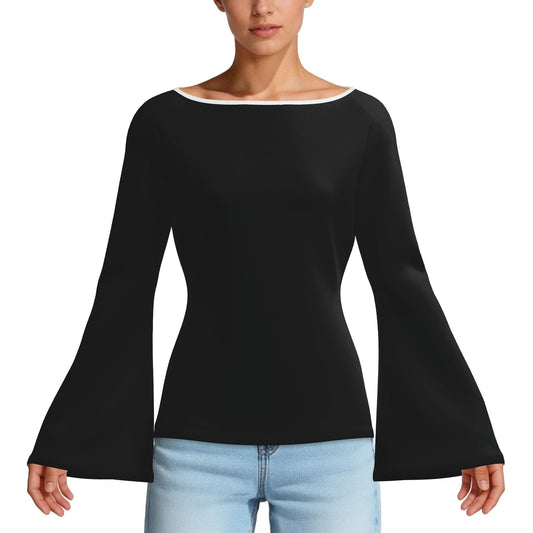 70s inspired Black Bell Sleeve T-shirt | Retro Long Sleeve T-Shirt | Vintage 70s style Top