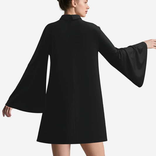 Vintage 70s Black Bell Sleeve Dress | Retro Turtleneck Tent Dress | Hippie Black Disco Dress