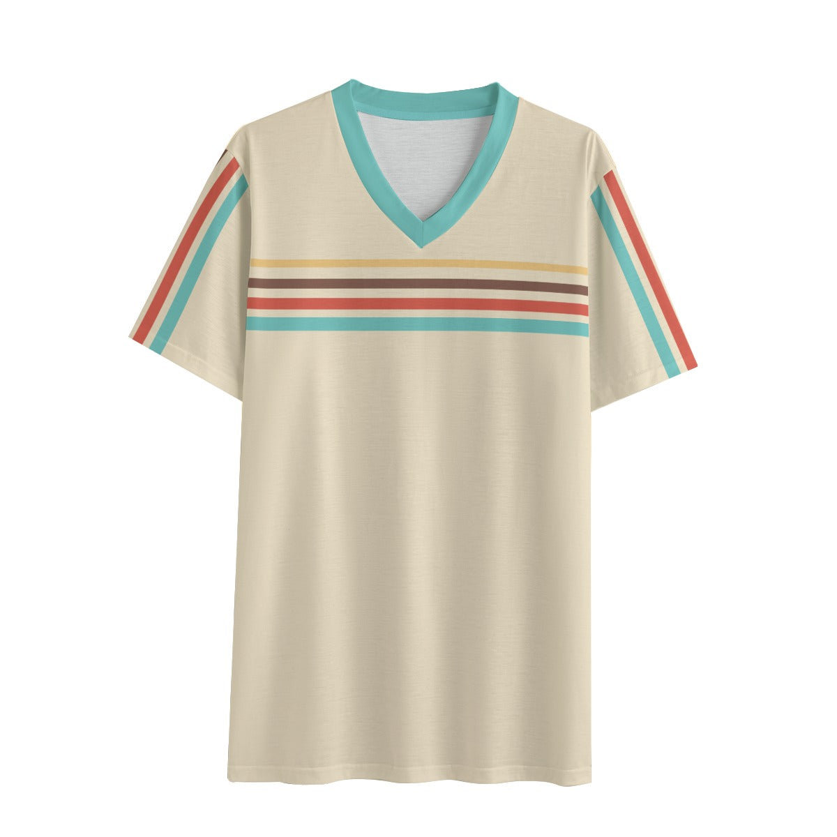Eco-T-shirt, Retro 70s Style Tshirt, Beige Stripe Tee, 70s Stripe Tshirt, Vintage Tee, V-neck T-shirt