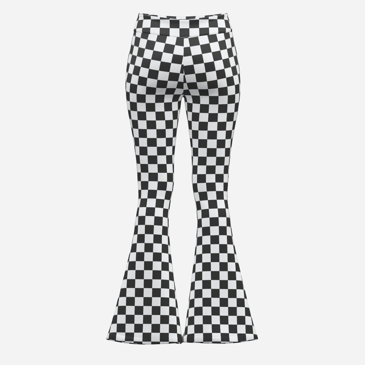 Retro 70s Checker Bell Bottom Pants | Black and White Wide Leg Yoga Pants | Vintage Flare Leggings