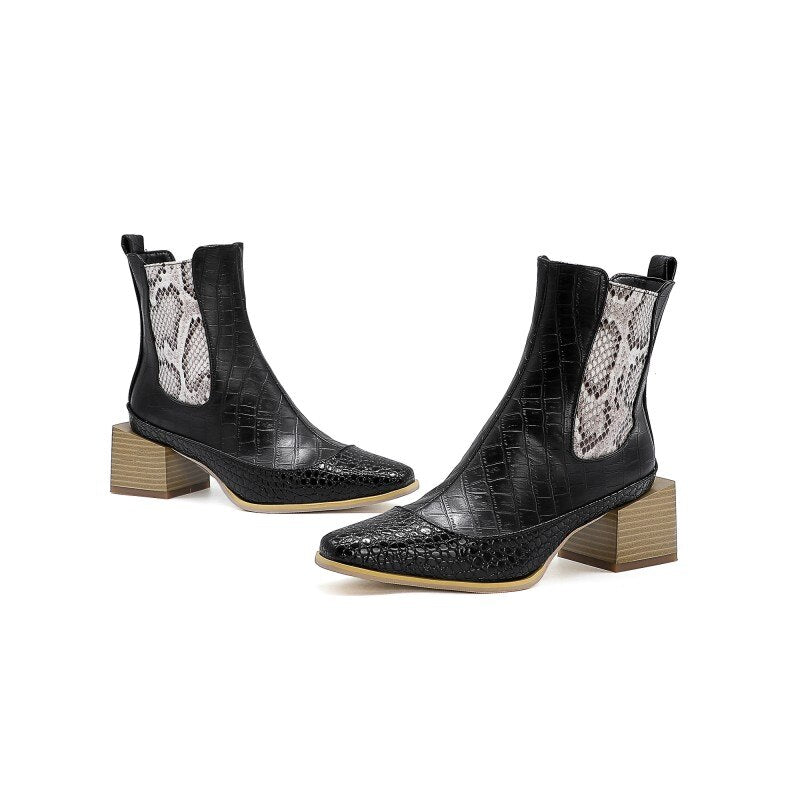New Retro Brown Snake Print Boots, Black Snake Boots, White Snake boots