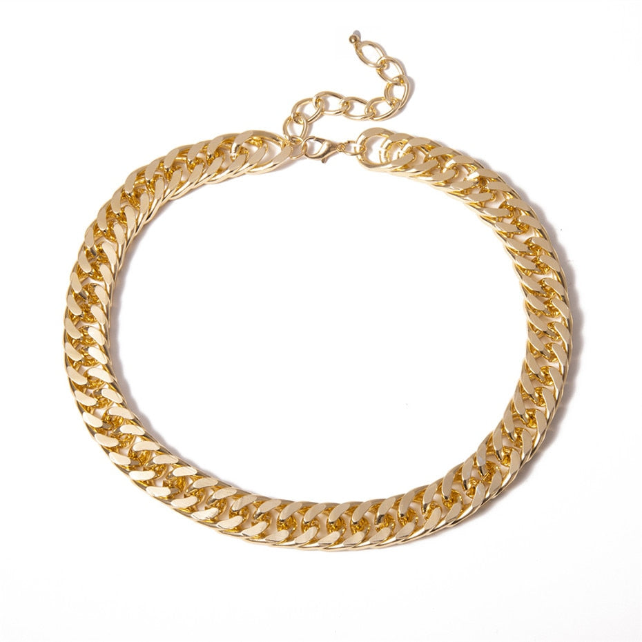Gold Chain Choker Necklace, Chunky Collar Necklace, Chain Bracelet