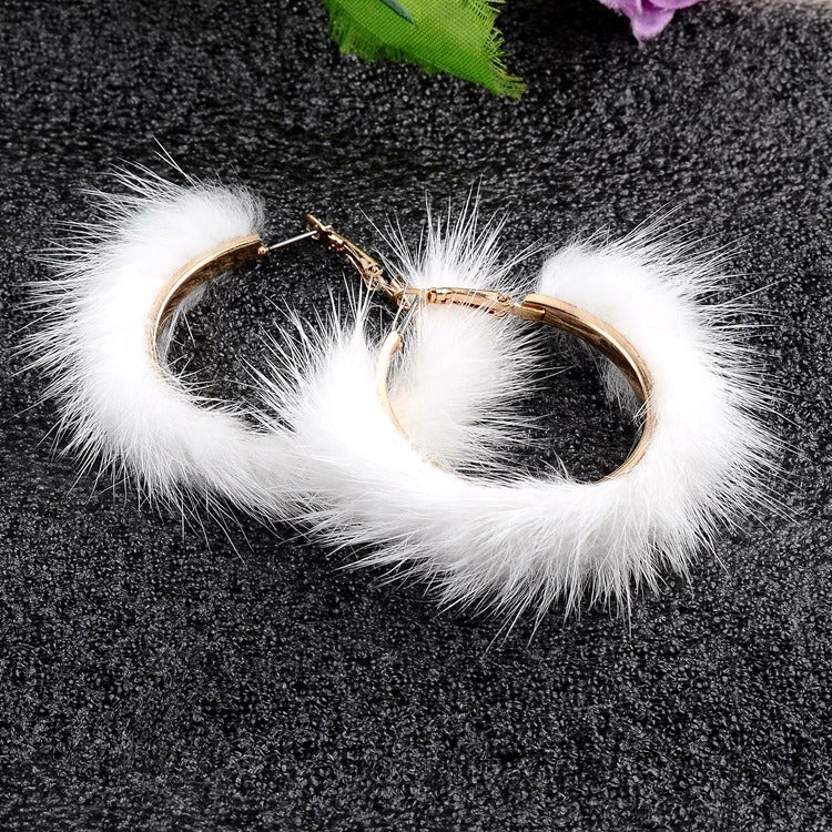 Furry Hoop Earrings, Winter Earrings, Cute Earrings, Fur Earrings