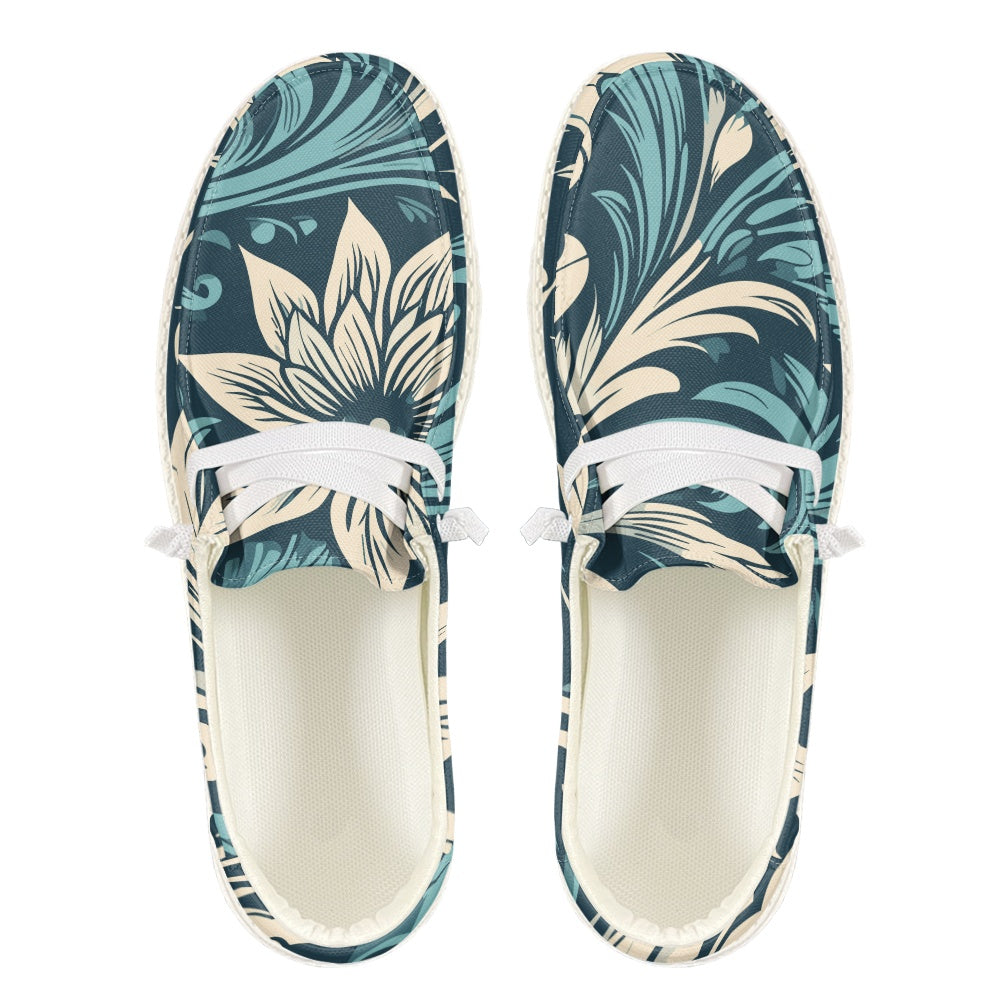 Vintage-Inspired Teal Loafers: Classic Retro Style shoes for Men and Women, Blue Beige Shoes