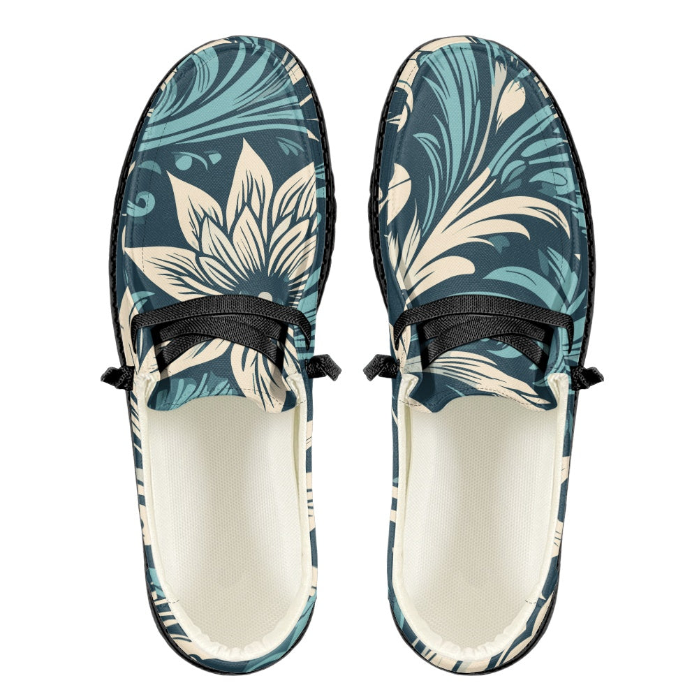 Vintage-Inspired Teal Loafers: Classic Retro Style shoes for Men and Women, Blue Beige Shoes