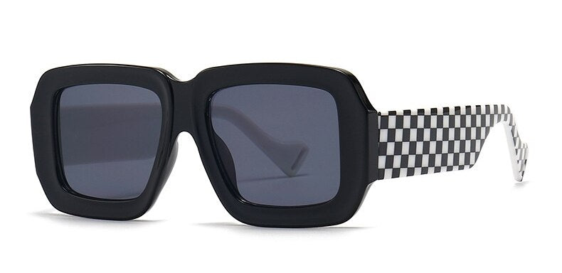 Women's Retro Square Sunglasses, Checker Square Sunglasses, Vintage Style Sunglasses