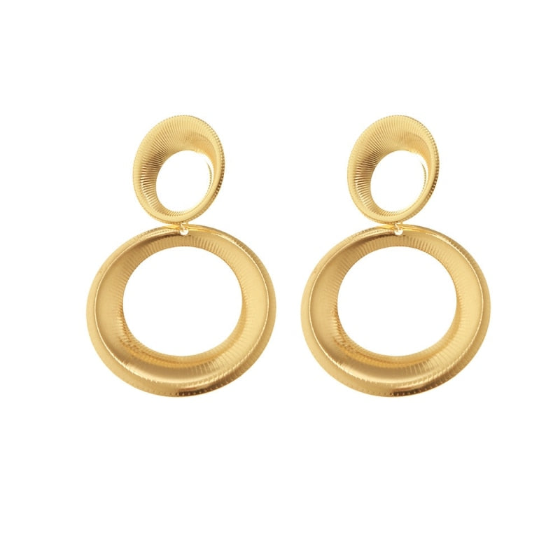 Mod Gold Earrings, Mod Earrings, Round Dangle Drop Earrings , Retro Earrings, 60s inspired earrings