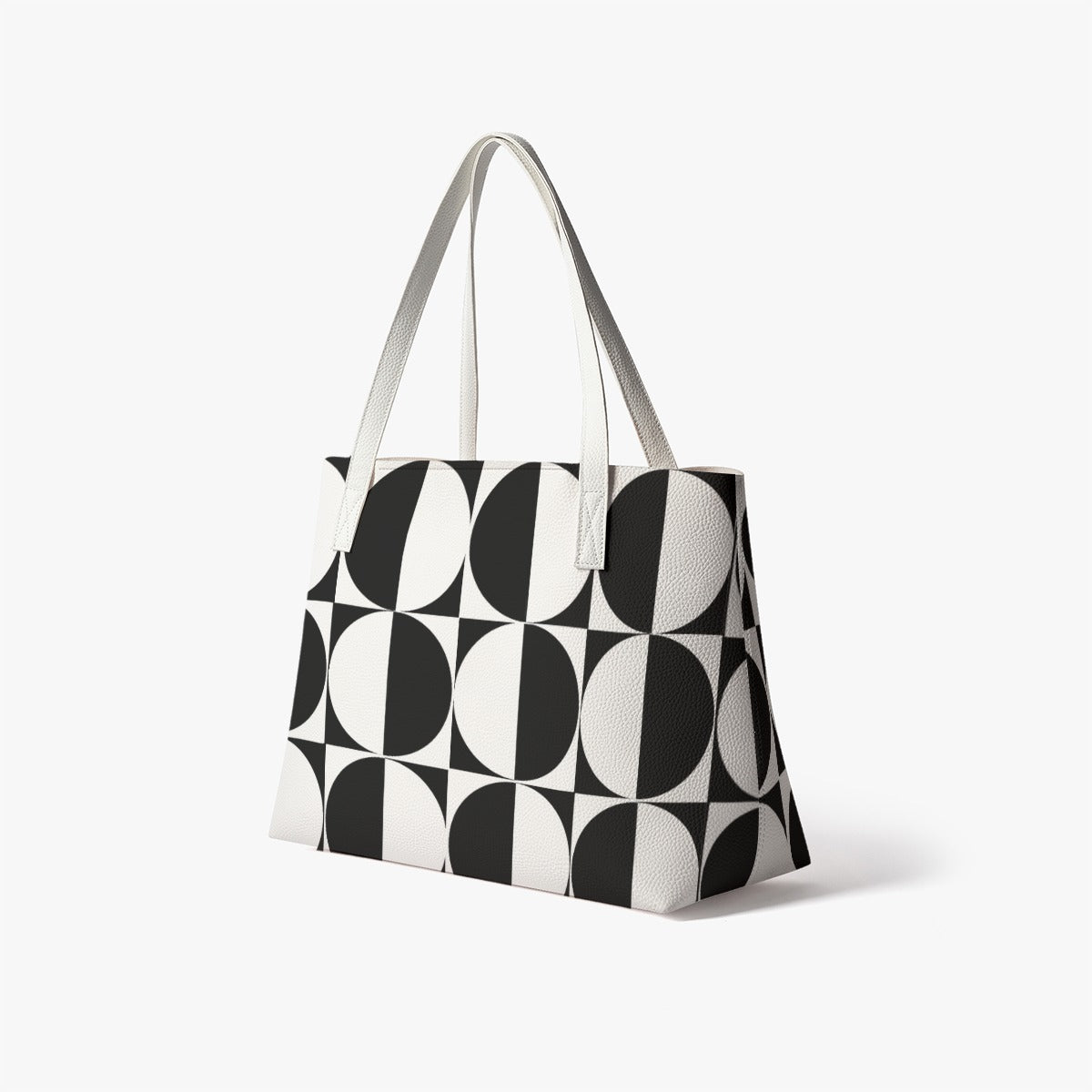 Mod 60s Geometric Tote Bag | Black & White Retro Handbag | Vintage-Inspired PU Leather Shoulder Bag