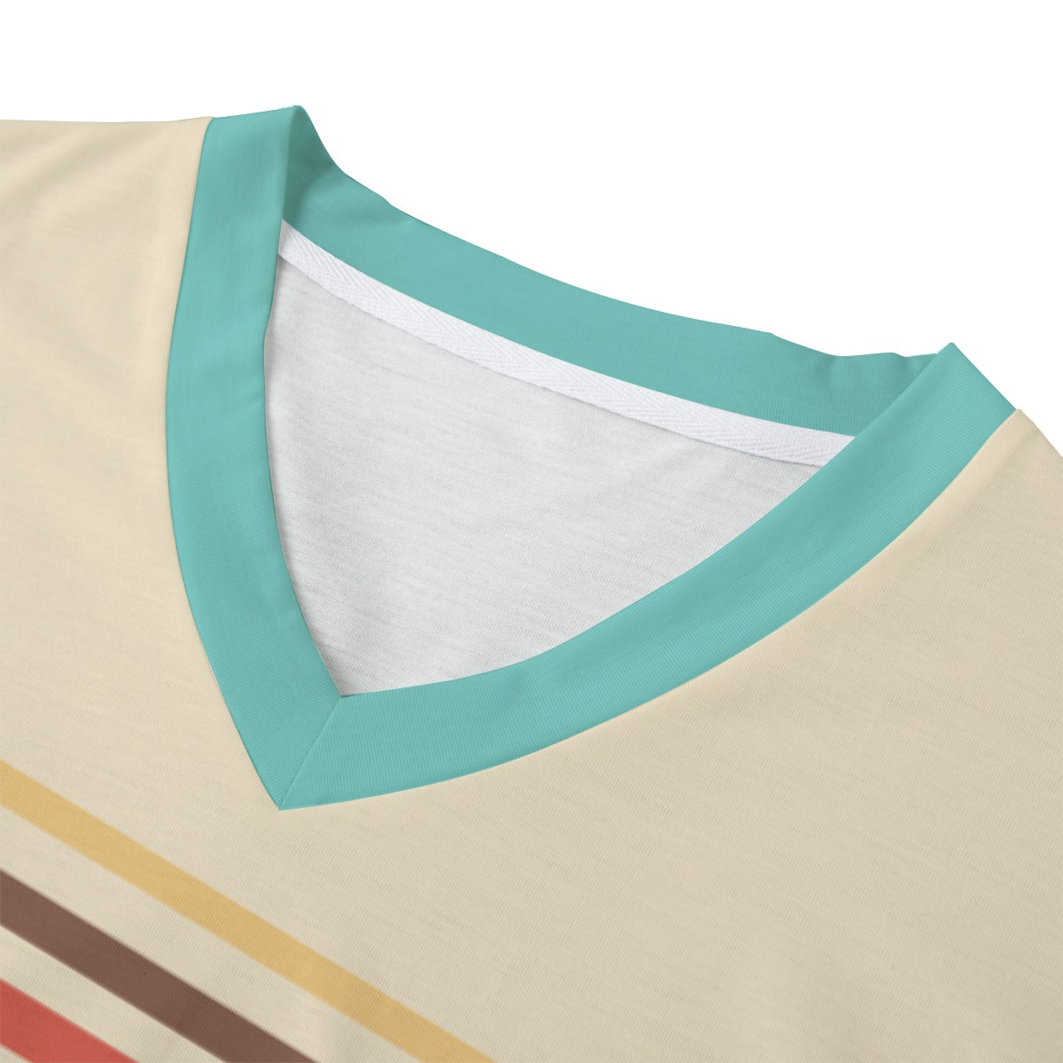 Eco-T-shirt, Retro 70s Style Tshirt, Beige Stripe Tee, 70s Stripe Tshirt, Vintage Tee, V-neck T-shirt