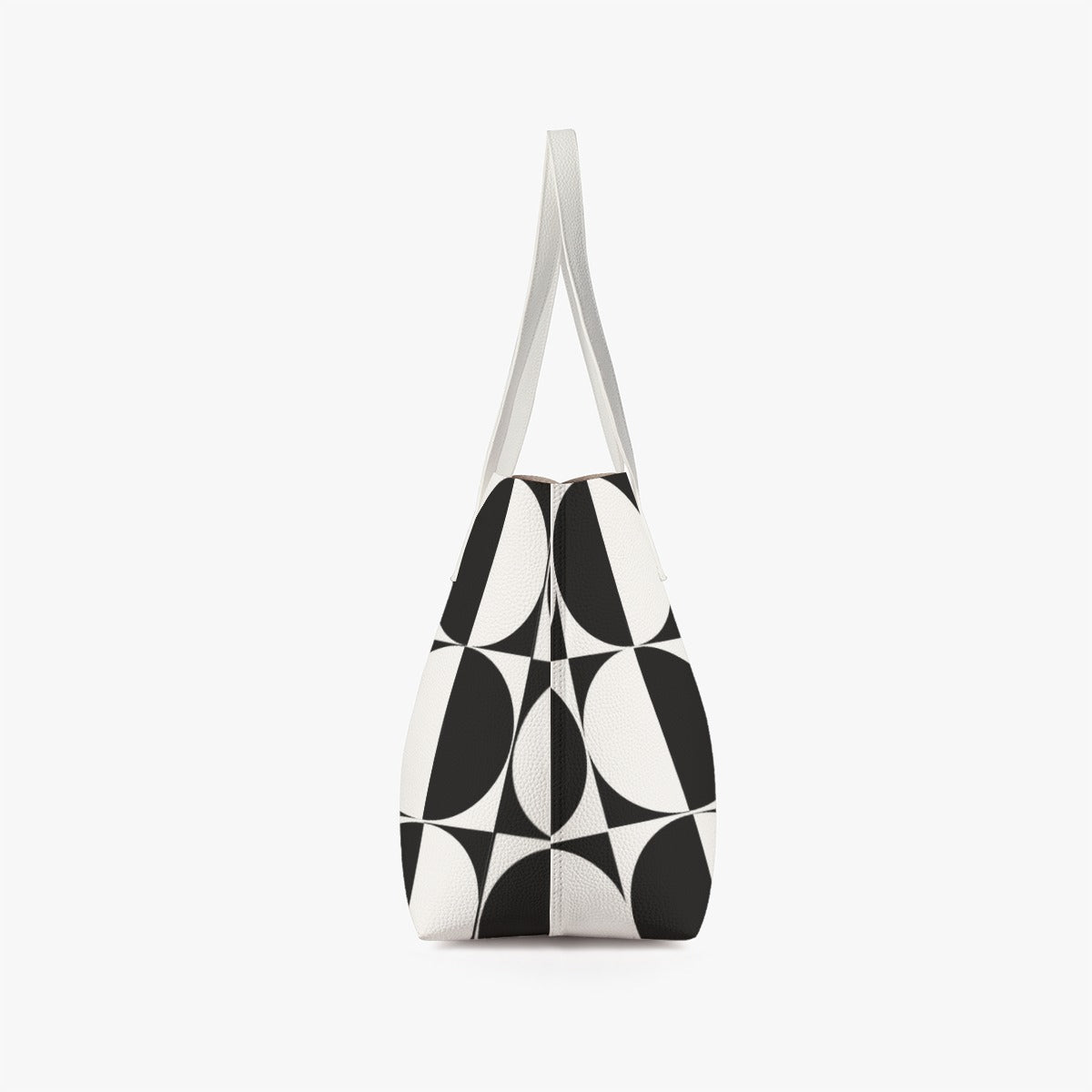Mod 60s Geometric Tote Bag | Black & White Retro Handbag | Vintage-Inspired PU Leather Shoulder Bag