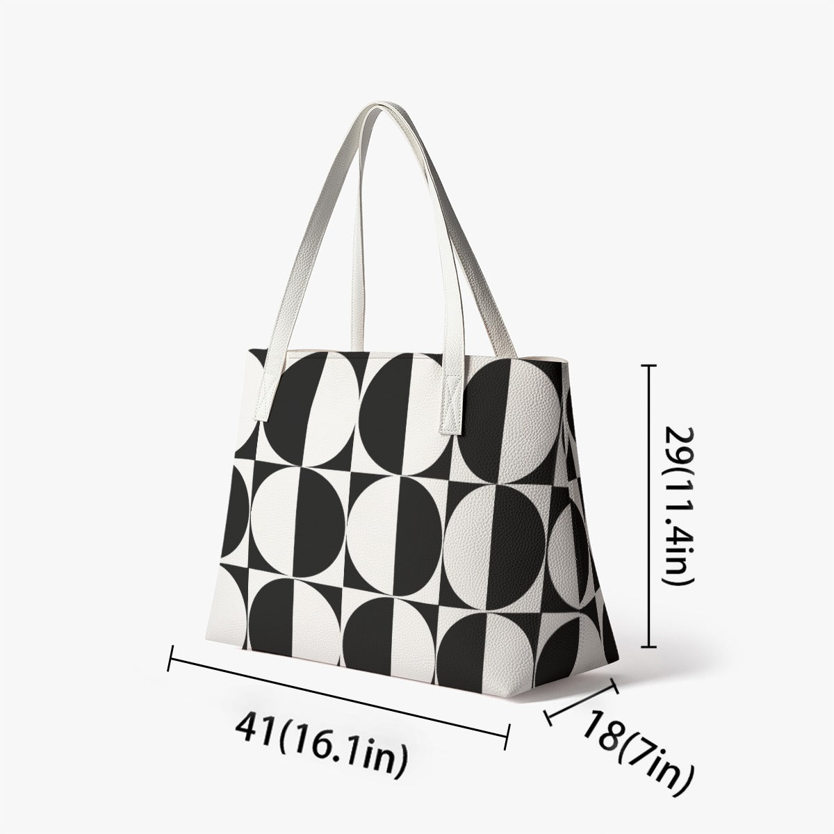 Mod 60s Geometric Tote Bag | Black & White Retro Handbag | Vintage-Inspired PU Leather Shoulder Bag
