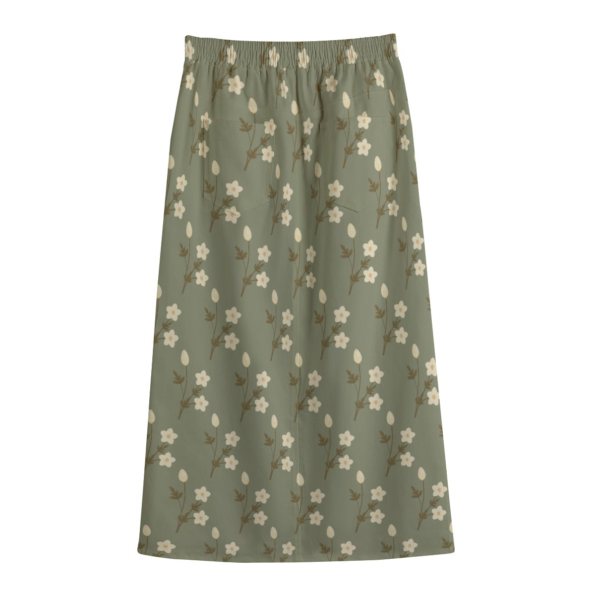 Olive Green A-Line Skirt │ Cotton Mini Floral Print Midi Skirt │ Trendy Hip Buys Exclusive