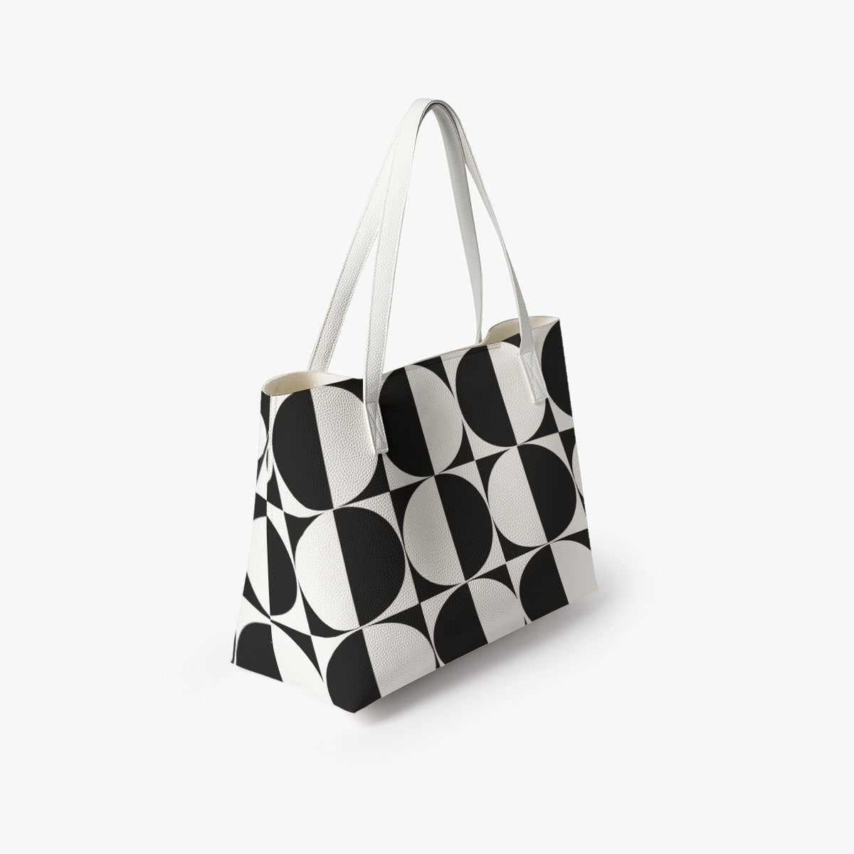 Mod 60s Geometric Tote Bag | Black & White Retro Handbag | Vintage-Inspired PU Leather Shoulder Bag