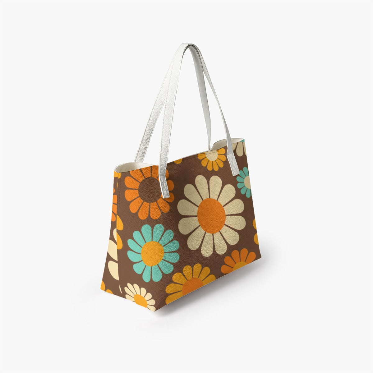 Mod 60s Retro Handbag | Vintage-Inspired PU Leather Tote | Floral Print Shoulder Bag