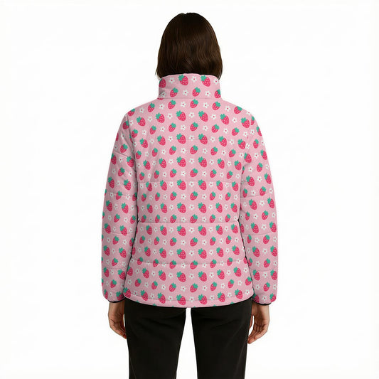 Pink Strawberry Puffer Jacket | Cute Cotton Filled Winter Jacket