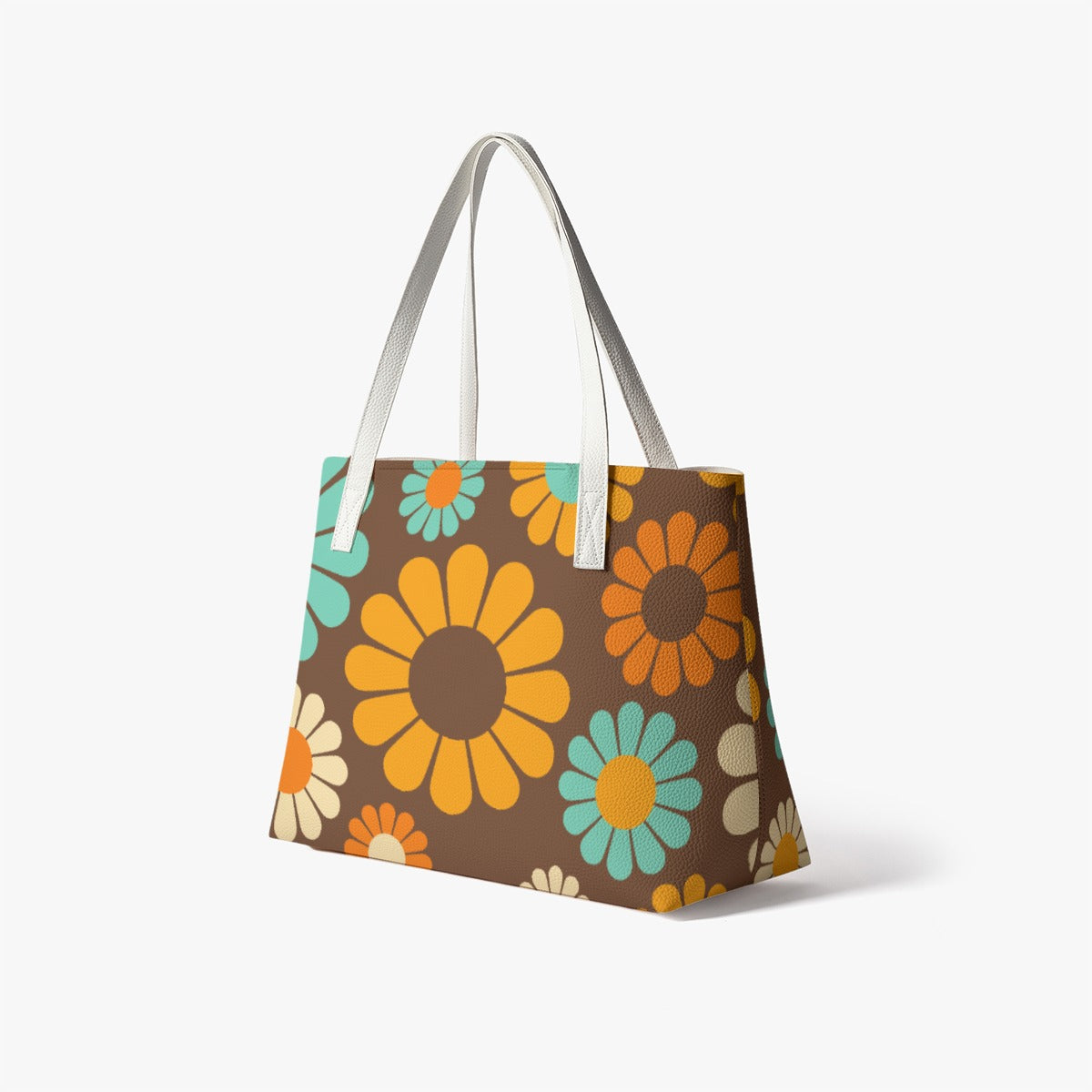 Mod 60s Retro Handbag | Vintage-Inspired PU Leather Tote | Floral Print Shoulder Bag