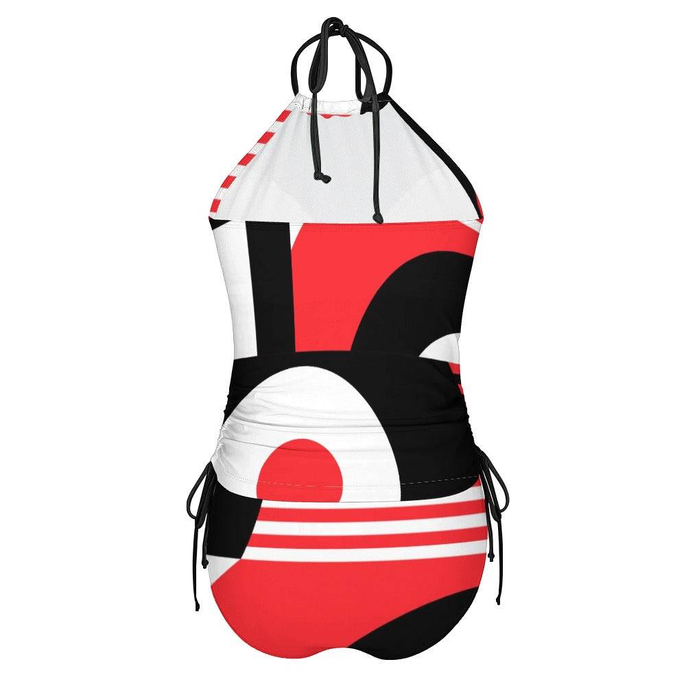 Retro Tankini, Red Black Tankini, Mod Bikini, Op Art Geometric Tankini, Two piece Bikini