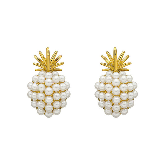Pineapple Earrings, Pearl Pineapple Earrings
