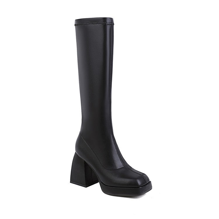 White Gogo Boots, White Chunky Heel Knee High Boots, Black gogo boots