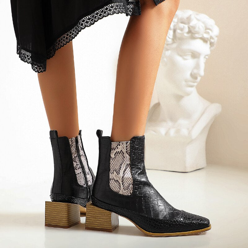 New Retro Brown Snake Print Boots, Black Snake Boots, White Snake boots