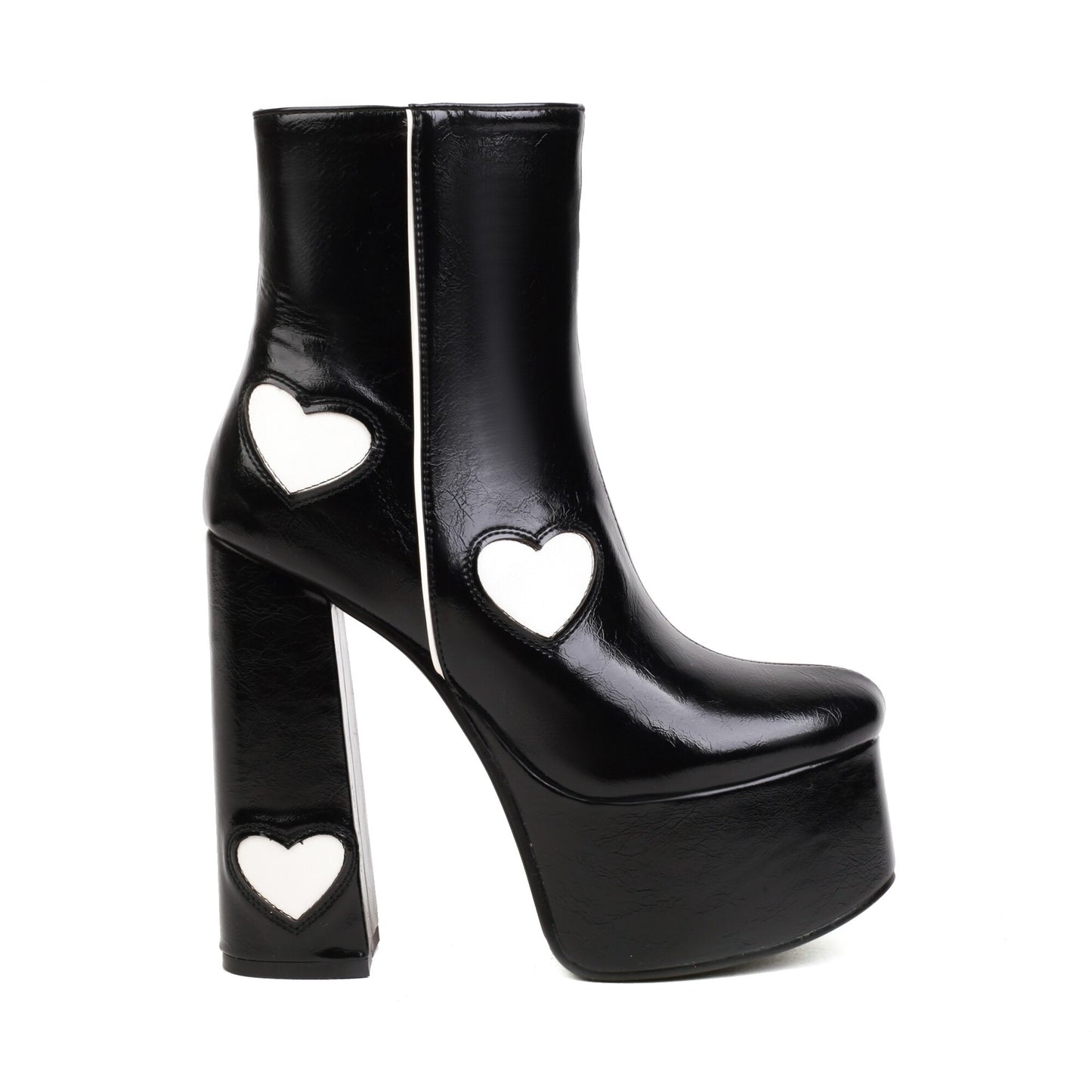 Mod White Ankle Boots, Chunky Heel Boots, Gogo Ankle Boots, Heart Patch Boots,