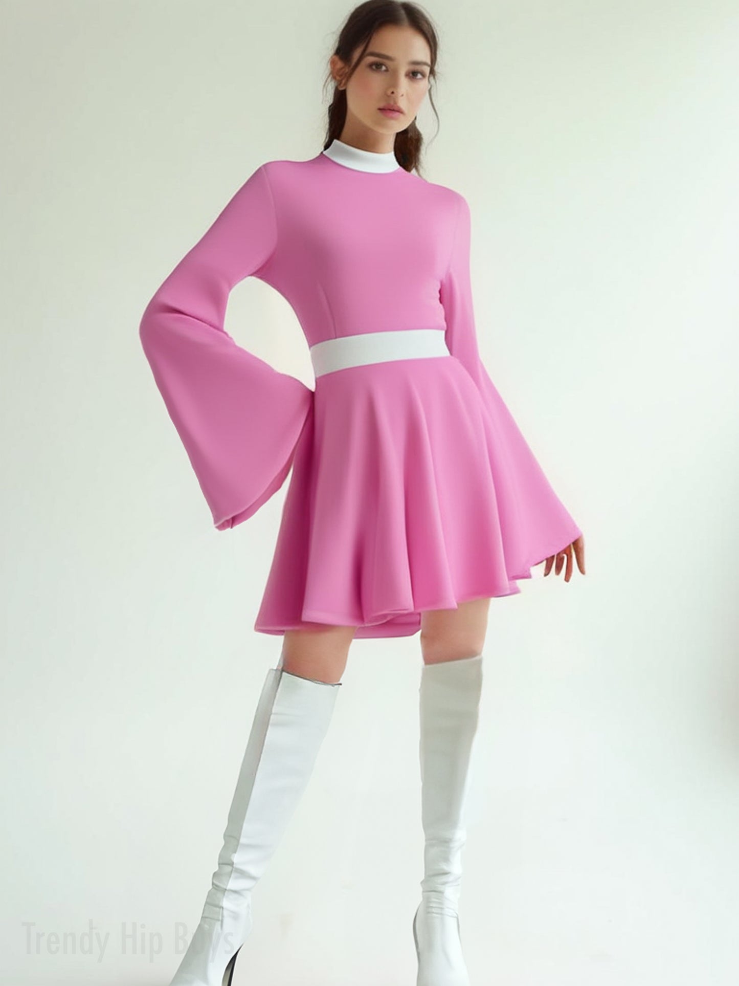 70s Dress Style | Vintage 70s Chiffon Dresses | 70s STyle Pink Bell Sleeve Dress | A-Line 70s Mini Dresses