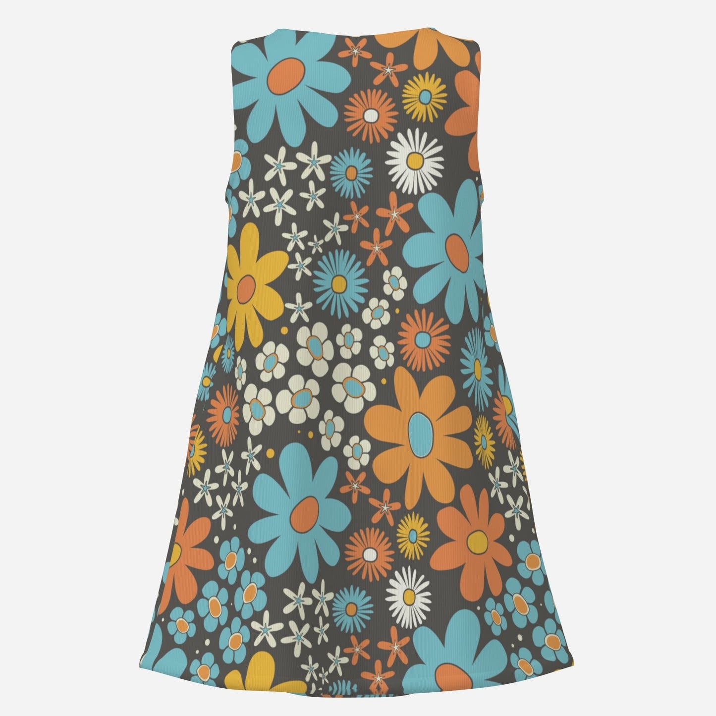 60s Style Dress, Mod Blue Floral Tent Dress | Retro Sleeveless Mini Dress | 60s Go-Go Dress