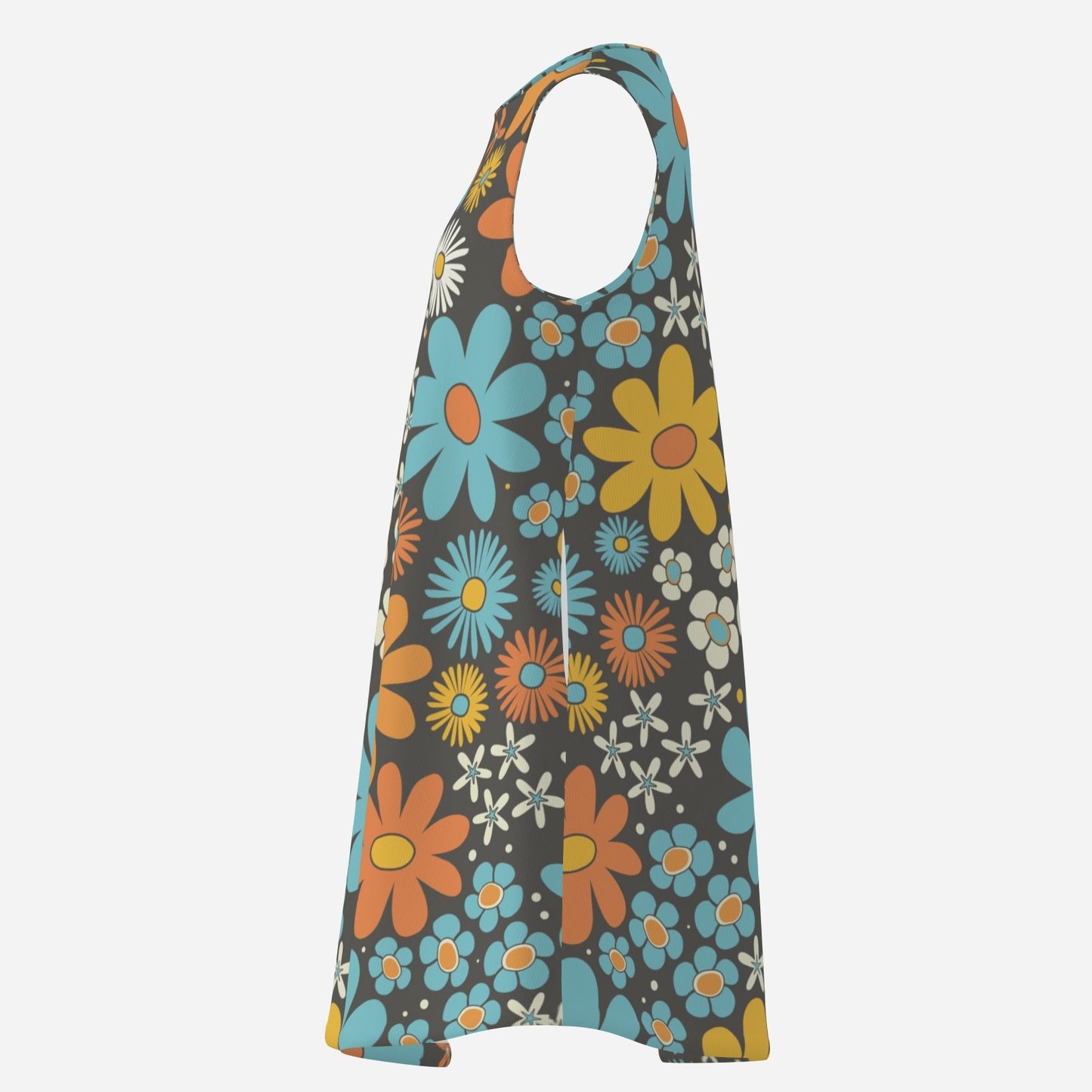 60s Style Dress, Mod Blue Floral Tent Dress | Retro Sleeveless Mini Dress | 60s Go-Go Dress