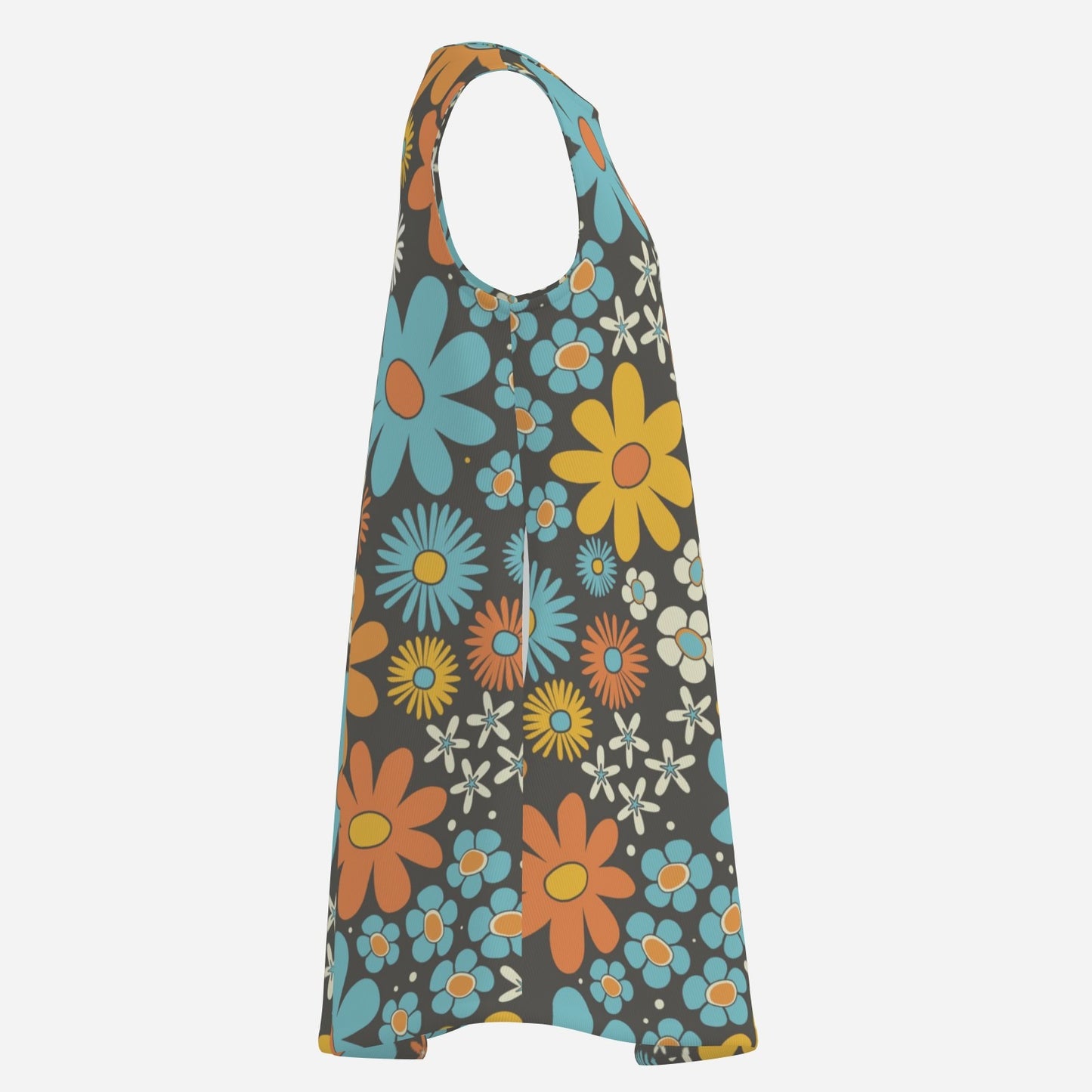 60s Style Dress, Mod Blue Floral Tent Dress | Retro Sleeveless Mini Dress | 60s Go-Go Dress