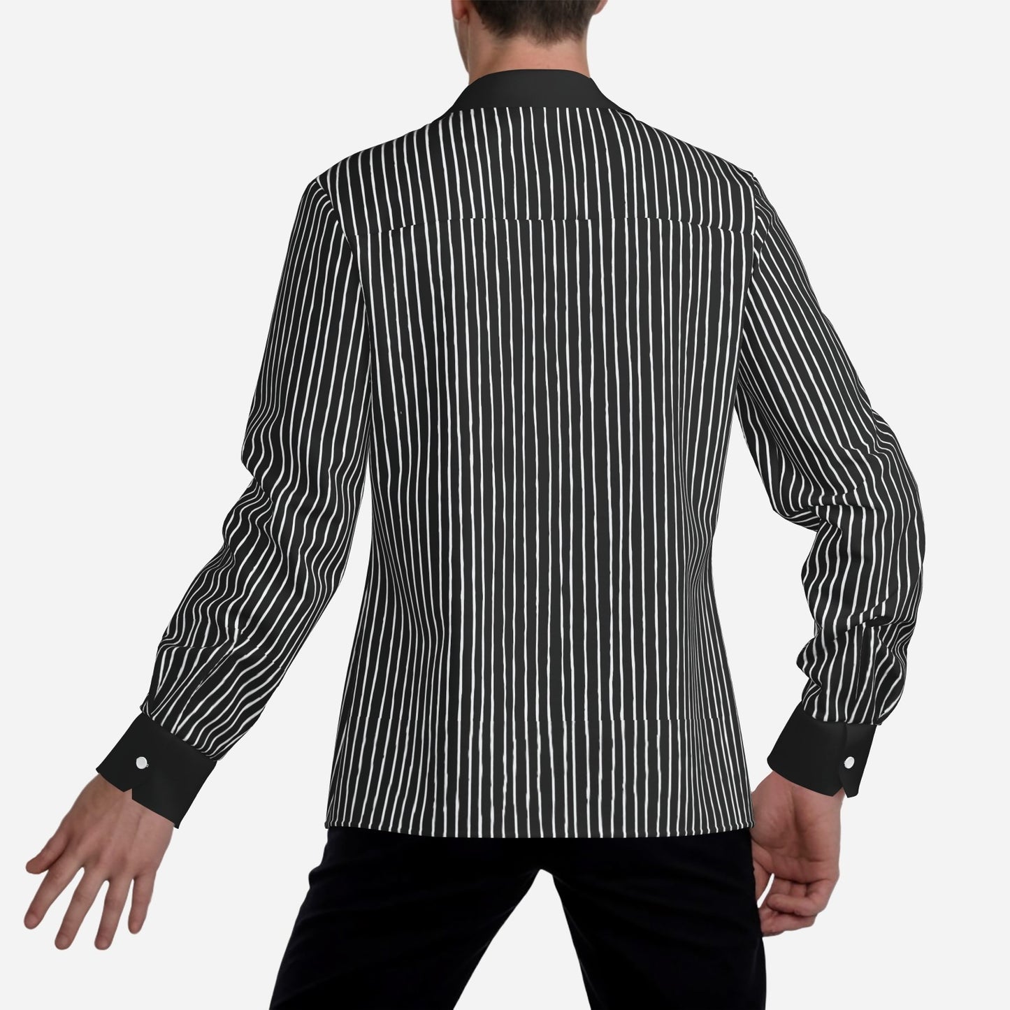 Men’s 70s Style Shirt | Black Pinstripe Shirt | Wing Collar Shirt | Black Disco Shirt