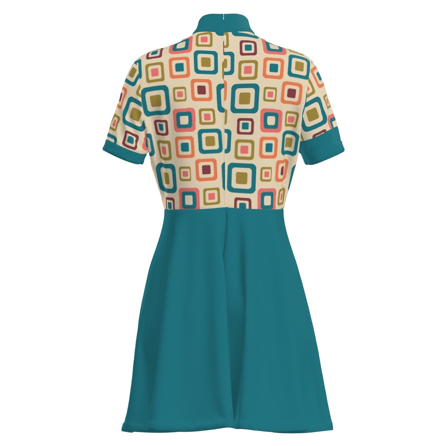 60s Geometric Mod Dress | Teal Turtleneck Mini Dress | Vintage A-Line Go-Go Dress | Space Age Dress