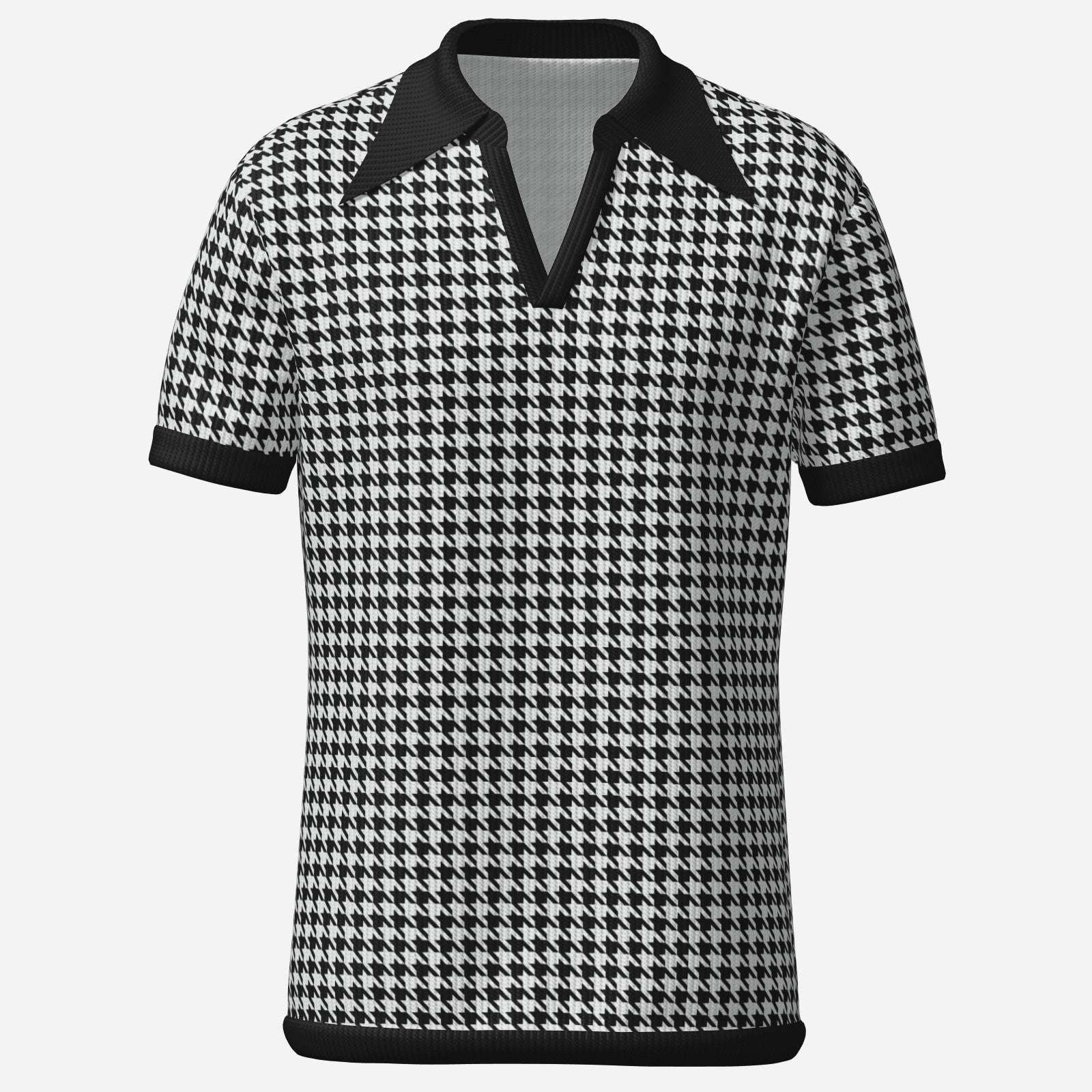 Retro Men's Houndstooth Knit Polo Shirt | 60s 70s Style Dagger Collar Shirt