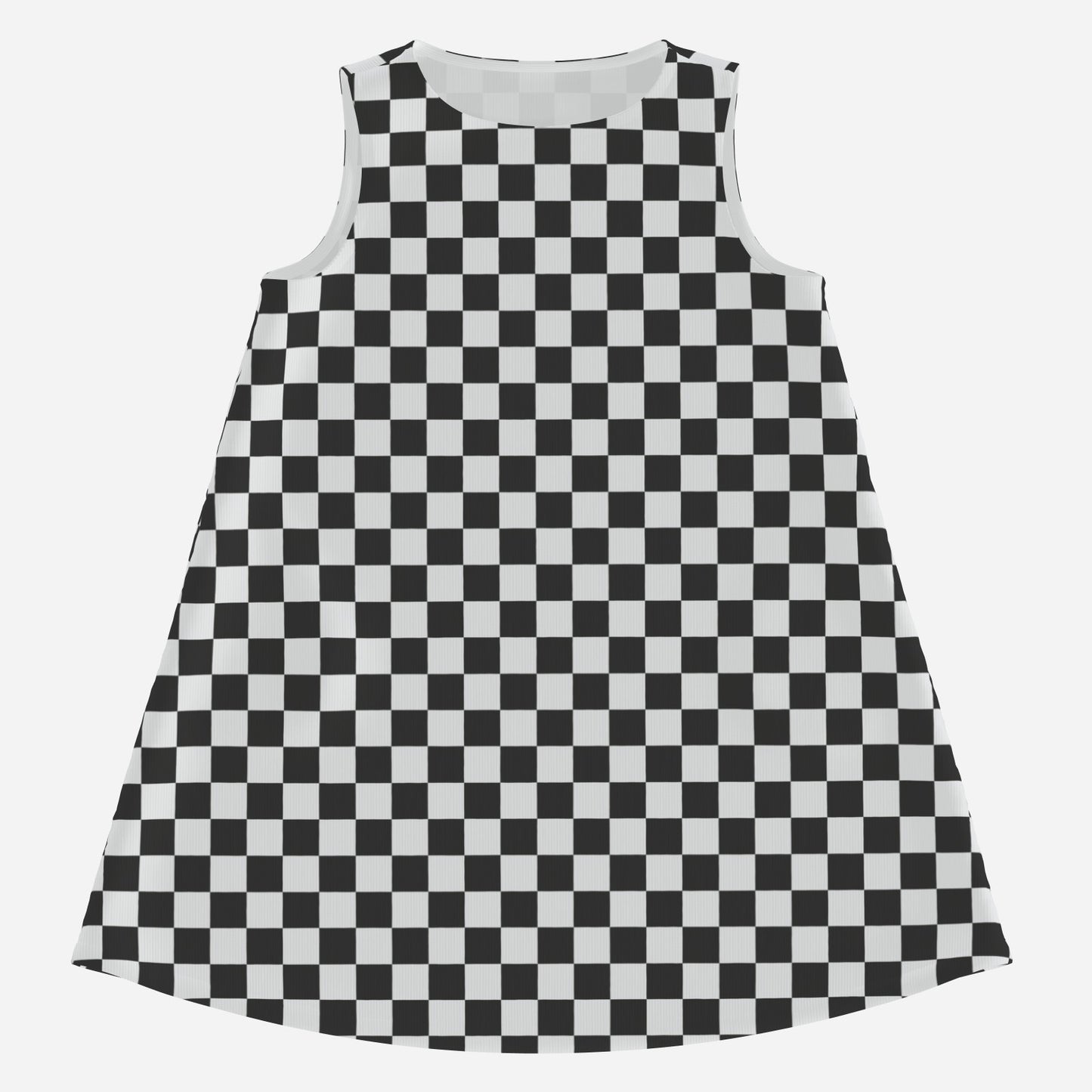 Retro Black & White Checker Mini Dress | 60s Mod Sleeveless Tent Dress