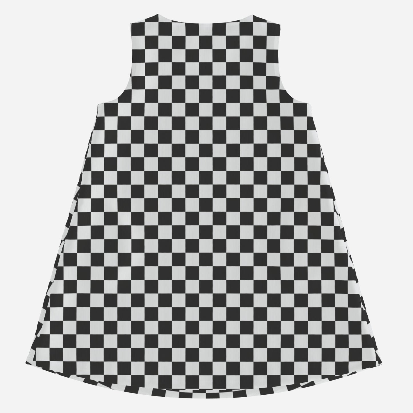 Retro Black & White Checker Mini Dress | 60s Mod Sleeveless Tent Dress