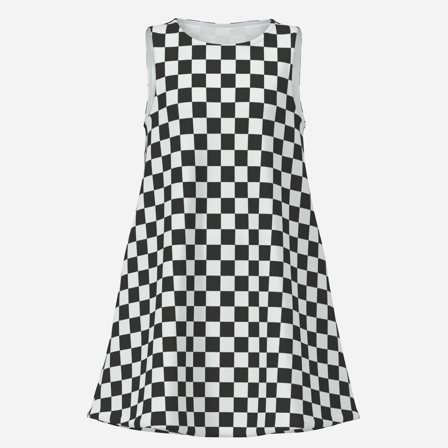 Retro Black & White Checker Mini Dress | 60s Mod Sleeveless Tent Dress