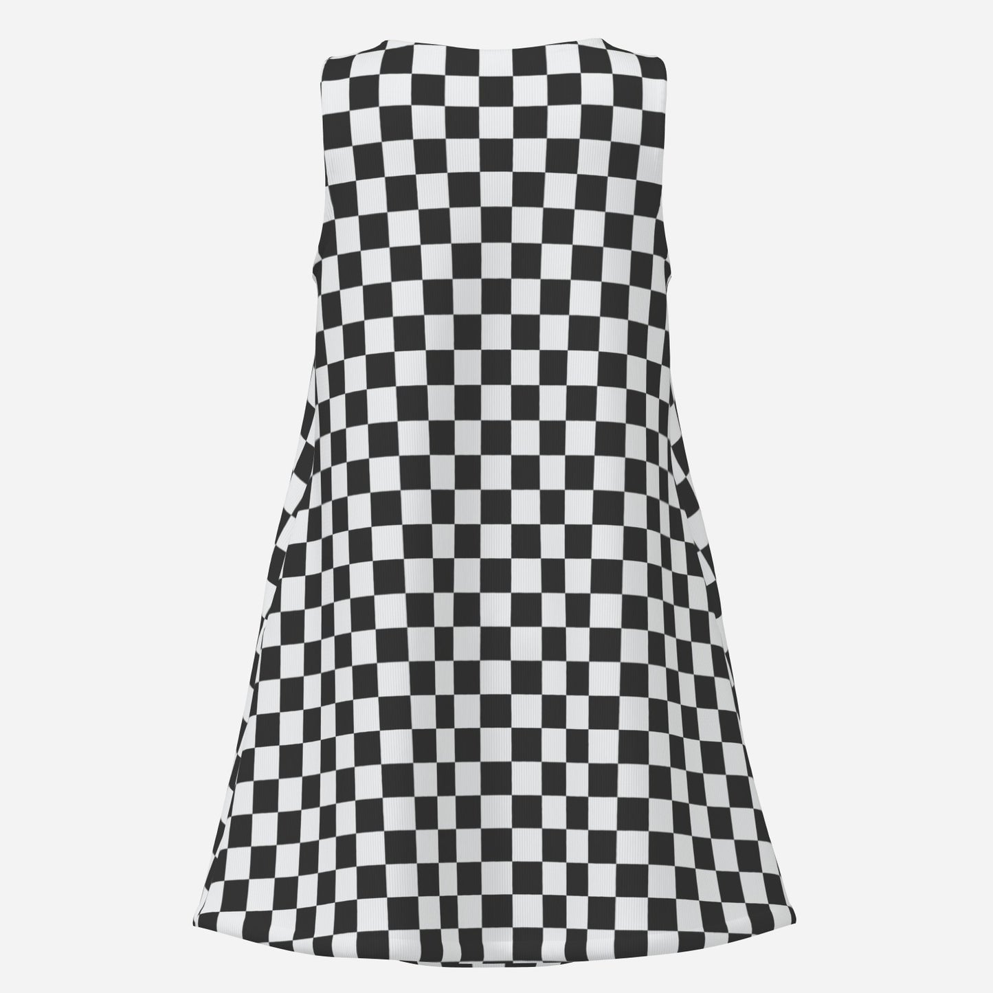 Retro Black & White Checker Mini Dress | 60s Mod Sleeveless Tent Dress