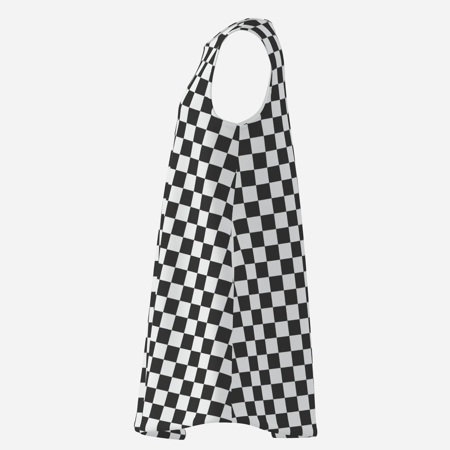 Retro Black & White Checker Mini Dress | 60s Mod Sleeveless Tent Dress