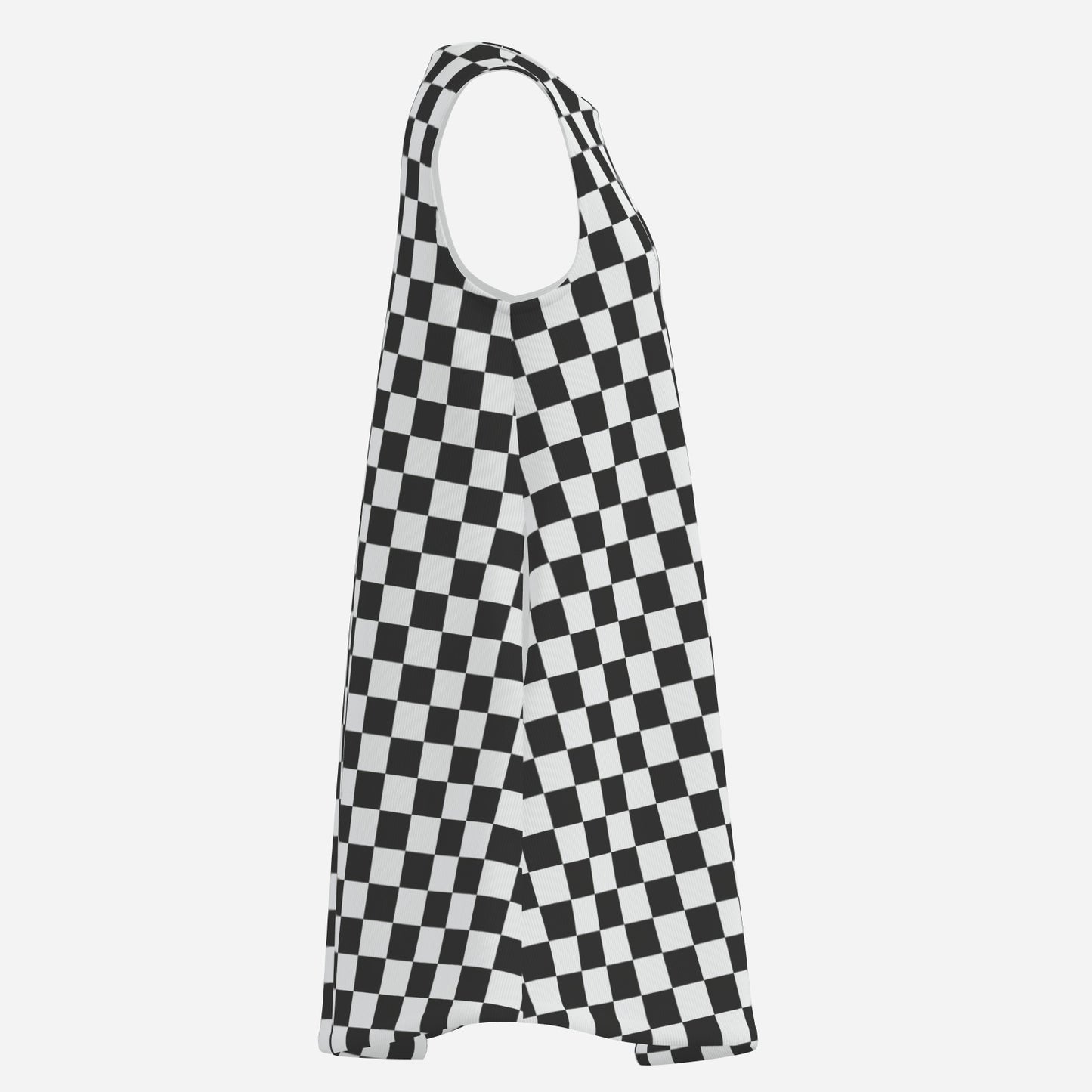 Retro Black & White Checker Mini Dress | 60s Mod Sleeveless Tent Dress
